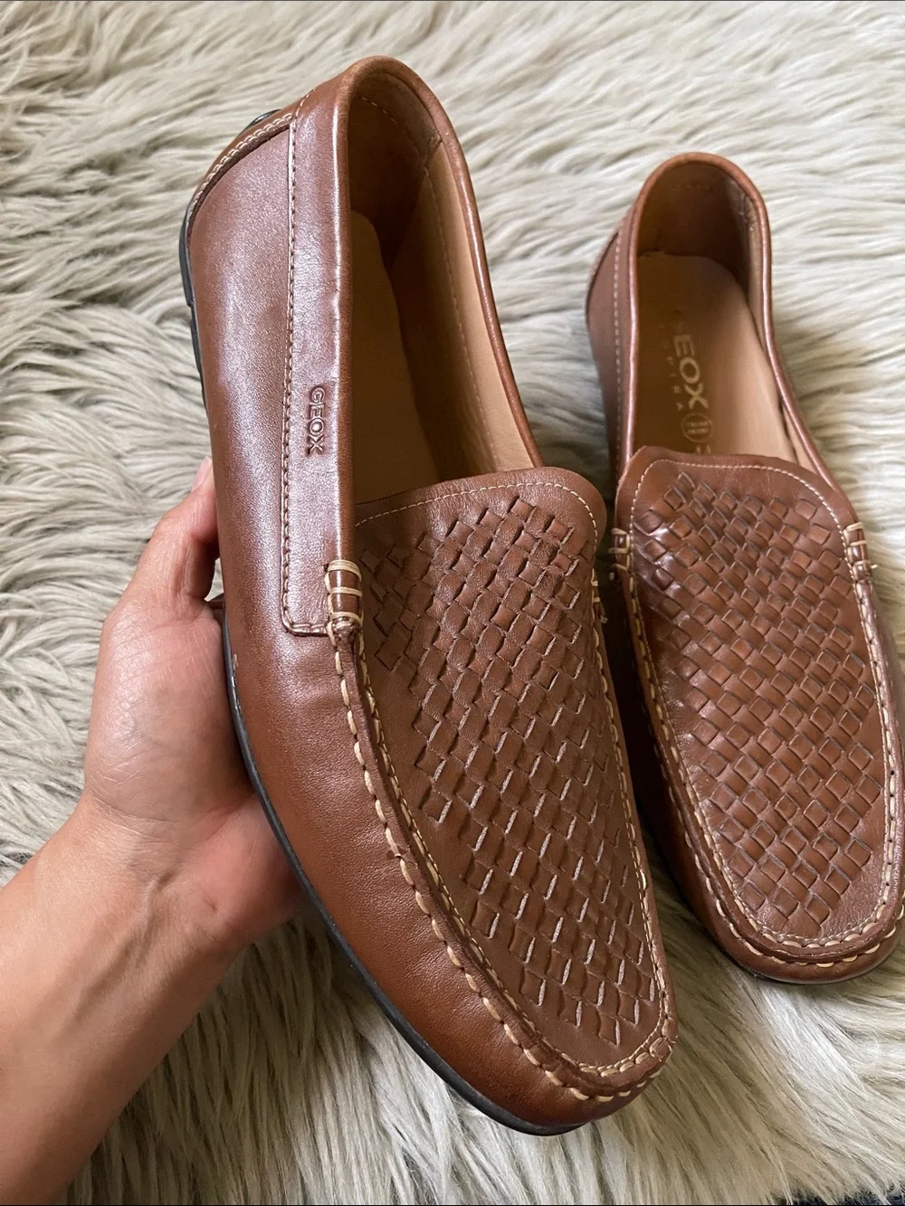 Geox Men’s Brown Woven Leather Slip-Ons